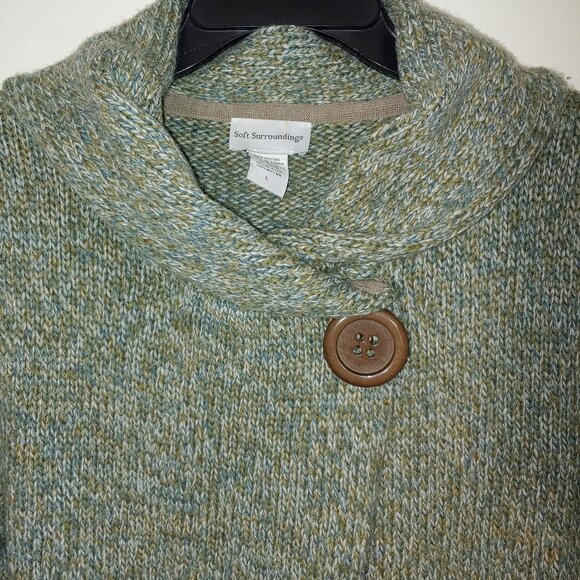 Soft Surroindings Wool Blend 3/4 Cuffed Sleeve Oversized Jacket Marled Green L - Picture 7 of 8